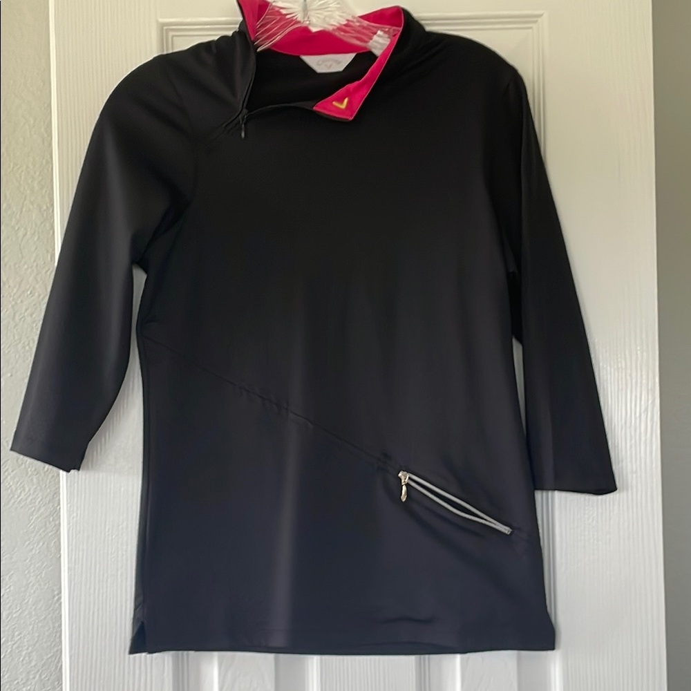 Callaway Black Golf Top with Pink and Yellow details.